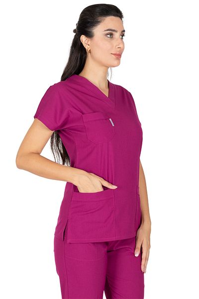 Alsancak Üniforma Costum de chirurgie cu mânecă liliac din țesătură elastică groasă din lycra cireș