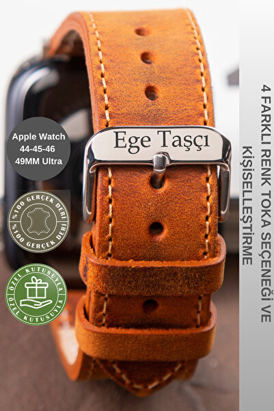 vagave Apple Watch 44 45 46 49 Mm Ultra Uyumlu Deri Kordon 3 4 5 6 7 Se 8 9 10 Saat Kayışı - Crazy