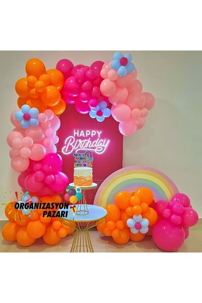 Organizasyon Pazarı مجموعة من 100 سلسلة بالونات باللون الفوشيا-ماكرون وردي-بر...