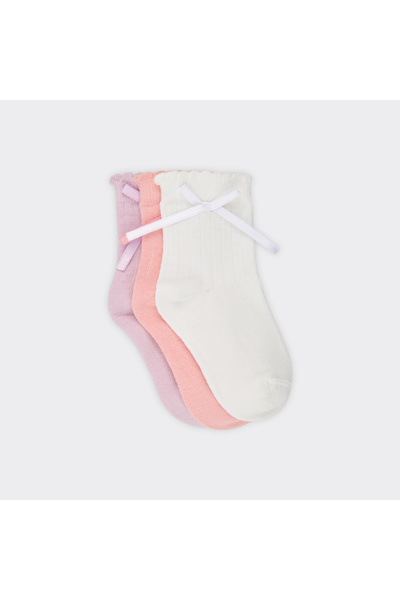 Panço Kız Çocuk Fiyonklu Renkli Soket Çorap Set