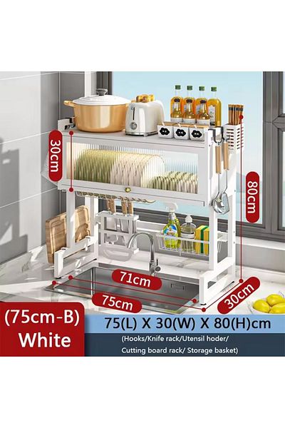 Taimi 3-Tier Over the Sink Dish Drying Rack 75 cm with Cover White