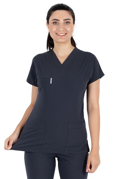 Alsancak Üniforma Costum de chirurgie cu mânecă liliac din țesătură elastică groasă din lycra antracit