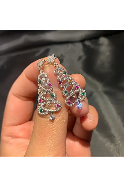 Takıtolia Özel Tasarım Çam Ağacı Figürlü Taşlı Hediye Küpe