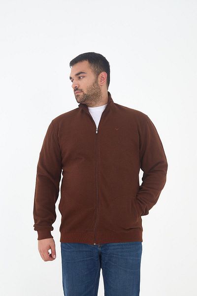 Maccali Men's Large Size Zip-Up Cardigan Oversized Dark Brown Sweatshirt