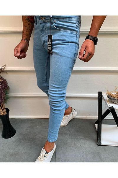 moda biz Ανδρικό τζιν λέιζερ Ice Blue Slim Fit Lycra