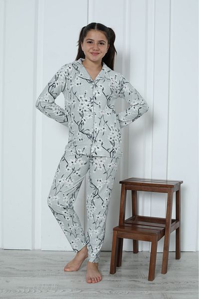 Minimoon Buttoned Suede Girl's Pajama Set