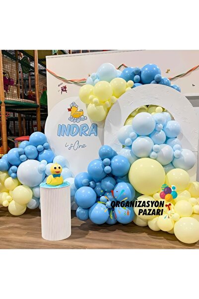Organizasyon Pazarı مجموعة سلسلة بالونات ماكارونس باللونين الأزرق الفاتح والأ...