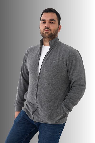 Maccali Men's Large Size Zip-Up Cardigan Oversized Smoked Sweatshirt