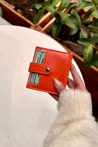 klovi Orange Card Holder Detail Faux Leather Wallet