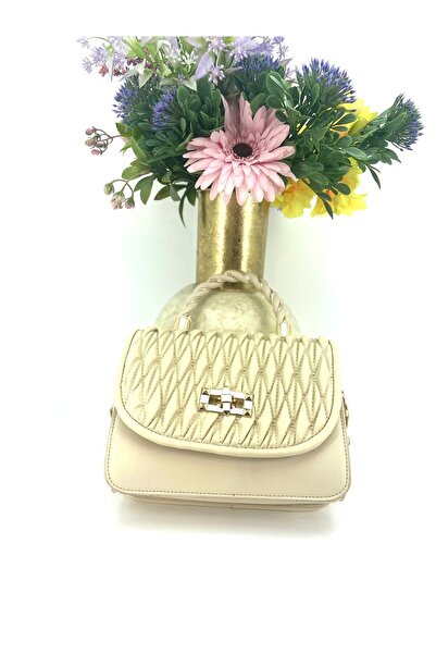 Seniorah Cream Colored Patterned Buckle Strap Women's Bag