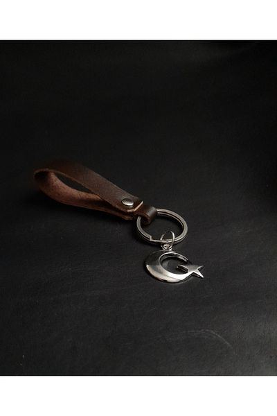 BSN Store Brown Genuine Leather Bracelet with Moon and Star Turkey Figure