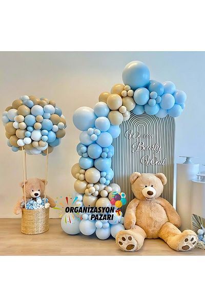 Organizasyon Pazarı 100 Pieces Blue Balloon Chain Set - Storm, Sea Sand and Macaron Design