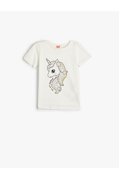 Koton Μπλουζάκι με κοντό μανίκι Crew Neck Unicorn Βαμβακερό εμπριμέ