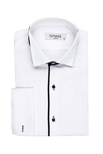 SÜVARİ Süvari Ata Yaka Slim Fit Siyah Çizgili Erkek Gömlek