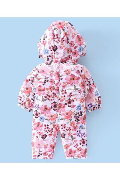 Babyhug رومبر شتوي منسوج بأكمام طويلة وغطاء رأس بطبعة زهور - متعدد الألوان