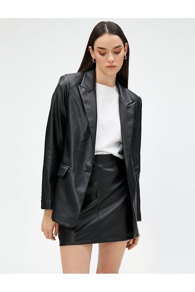 Koton Faux Leather Mini Skirt with Stitching Detail and Zipper