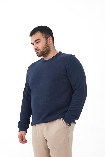 Maccali Men's Plus Size Plain Basic Oversized Blue Sweatshirt