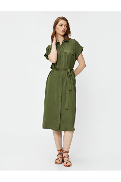 Koton Oversize Midi Gömlek Elbise Kemerli
