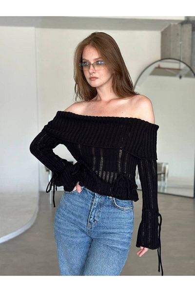 LB Laluna Butik Bluză de damă cu guler Madonna cu mânecă lungă