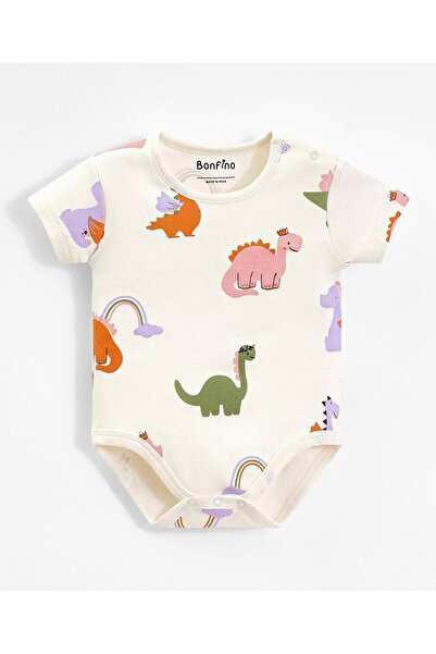 Bonfino Cotton Knit Half Sleeves Onesies Dino Print Pack Of 4 - Multicolour