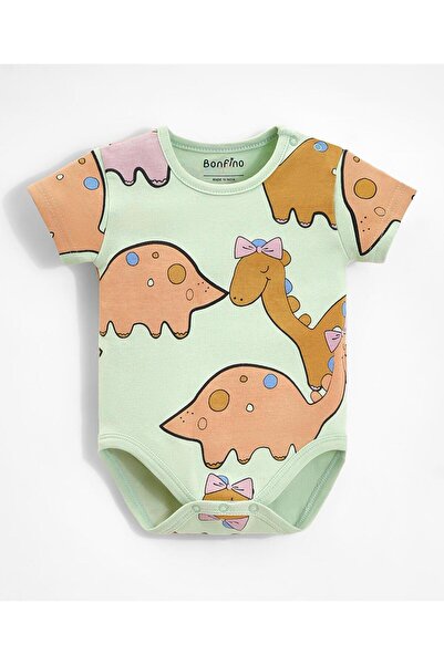 Bonfino Cotton Knit Half Sleeves Onesies Dino Print Pack Of 4 - Multicolour