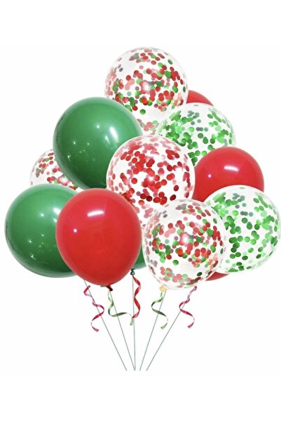 TATLI GÜNLER YILBAŞI ŞEFFAF KONFETİLİ KIRMIZI YEŞİL BALON TOPLAM 10 Adet 12 İNÇ