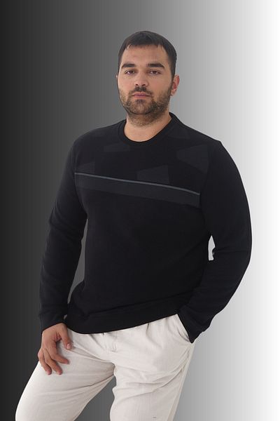 Maccali Men's Plus Size Striped Long Oversized Black Sweatshirt