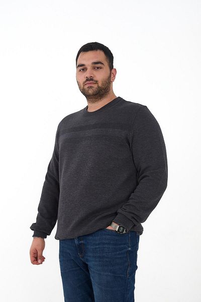 Maccali Men's Large Size Patterned Oversized Winter Anthracite Sweatshirt