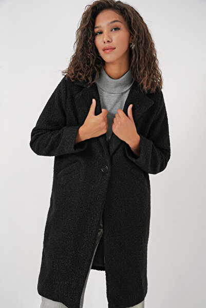 Bigdart 9082 Oversize Kaşe Kaban - Siyah