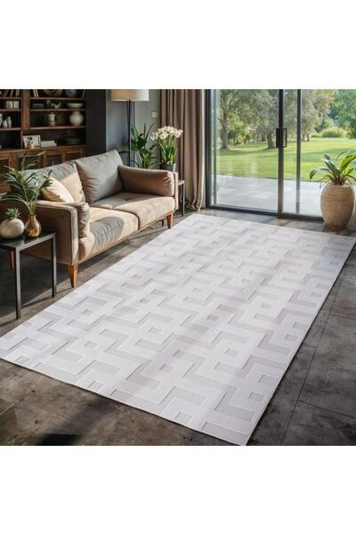Adalizza Modern Krem Renkli Labirent Desenli Bohem Salon Mutfak Mekan Teras B...