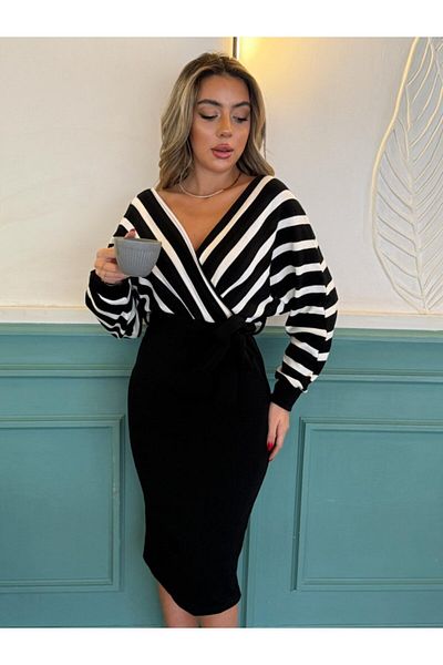 modaserdem Rochie midi din țesătură, cu mânecă lungă, cu guler dublu, cu model