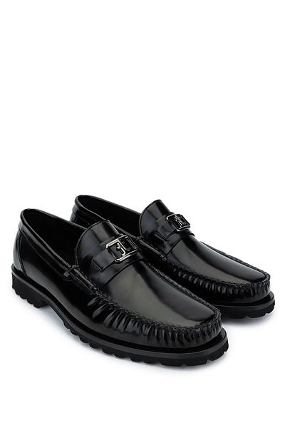 Tamer Tanca Men's Genuine Leather Black Opening Loafer Shoes