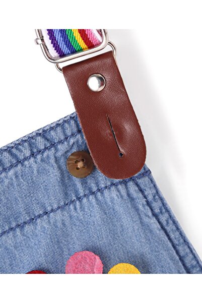 Bonfino 100% Cotton Woven Sleeveless Multi Color Strap Dungaree with Floral Patch - Blue