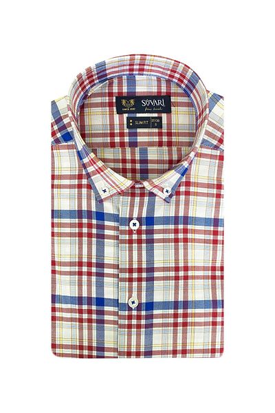 SÜVARİ Süvari Slim Fit Red Patterned Short Sleeve Men's Shirt