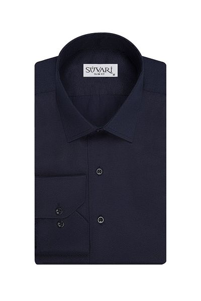 SÜVARİ Ανδρικό πουκάμισο με μοτίβο Navy Blue με λεπτή εφαρμογή