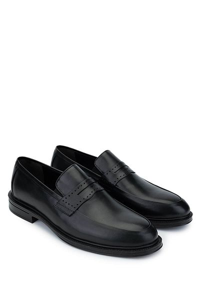 Tamer Tanca Men's Genuine Leather Black Loafer Shoes