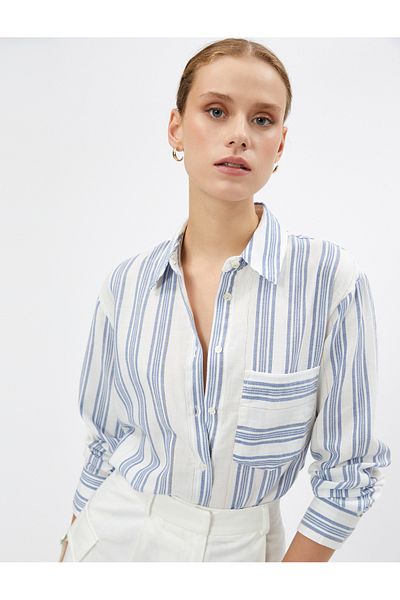 Koton Long Sleeve Shirt Pocket Detailed Textured Cotton Buttons