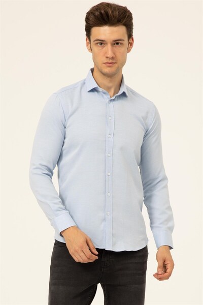 SÜVARİ Süvari Squared Cuff Slimfit Dobby Business Light Blue Shirt
