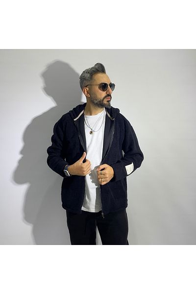 higo Plush Hooded Zippered Oversize Cardigan