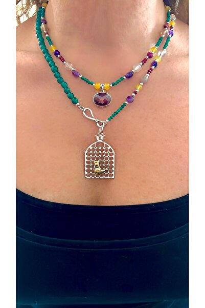 splashtakı 925 Ayar Gümüş Lal Amin Kuşu Sembollü Tasarım İkili Kolye