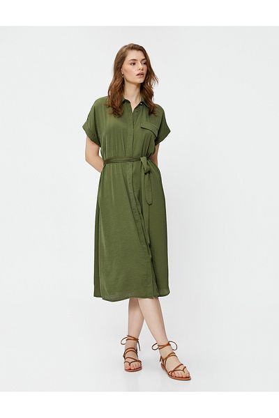 Koton Oversize Μίντι Πουκάμισο Φόρεμα με Ζώνη