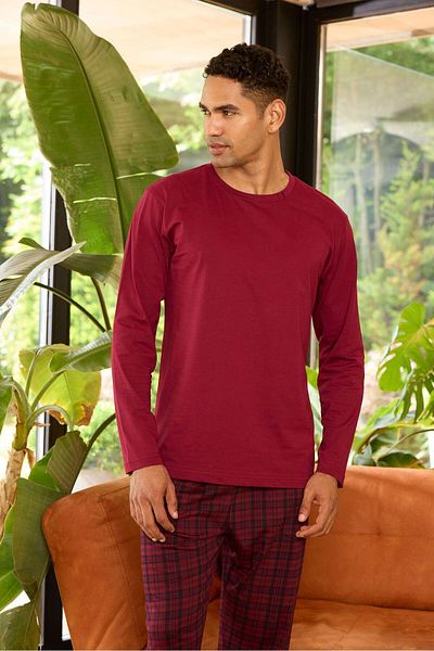 KLY Ανδρικό Σετ Πιτζάμες Plum Longsleeve