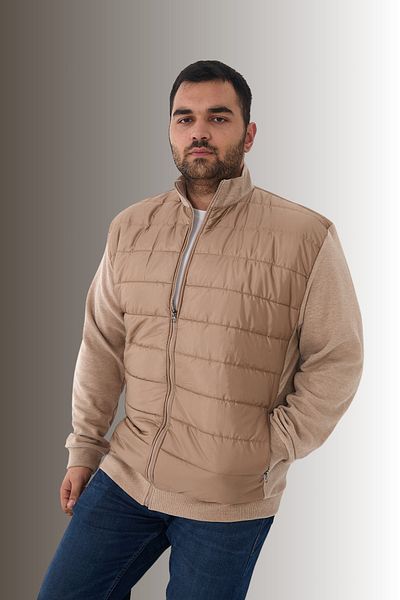 Maccali Men's Large Size Zip-Up Cardigan Oversized Cream Sweatshirt