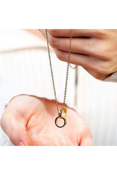 Tesbihane Double Wedding Ring Design Gold Color Steel Women's Necklace