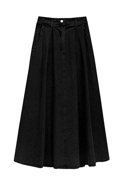praye Anthracite Flared Denim Skirt - with Pockets