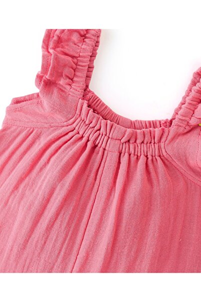 Bonfino 100% Cotton Woven Double Gauze Frill Sleeve Romper - Red