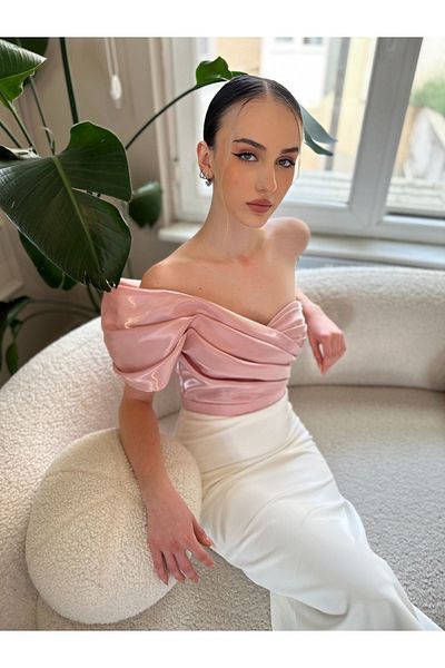 Seri One Shoulder Double Color Midi Length Evening Dress Wedding Engagement Graduation