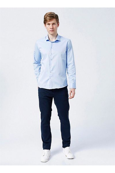 SÜVARİ Ανδρικό πουκάμισο με σχέδιο Dobby Blue Slim Fit