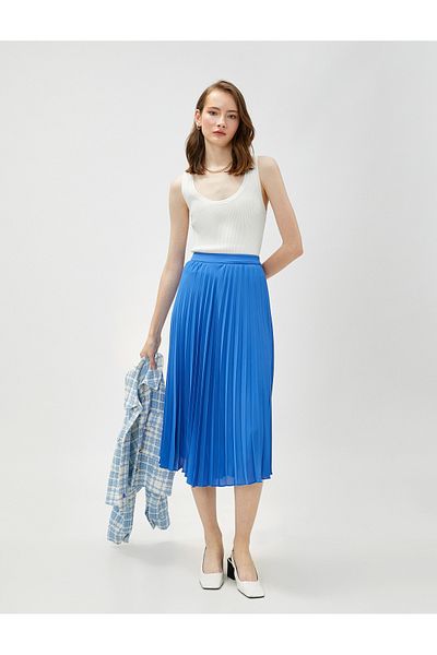 Koton Pleated Skirt Midi Length Chiffon Elastic Waist