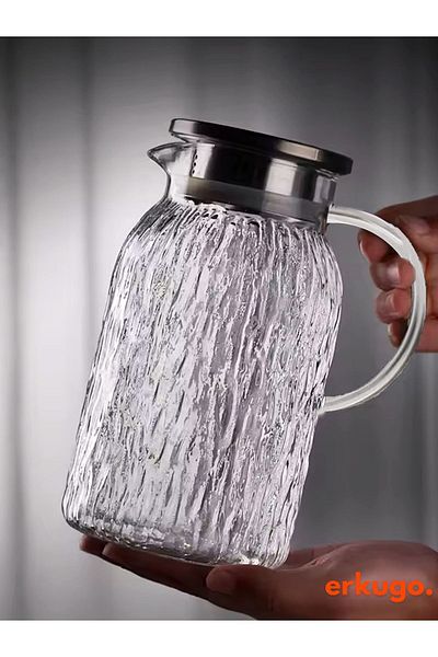 ERKUGO 1500 ml Borosilicate Glass Teapot - Vacuum, Steel Lid and Heat Resistant Ekg- Icejug